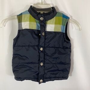 Gymboree Boy's Puffer Vest Blue and Checkered